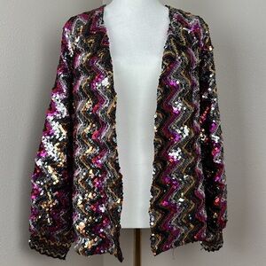 I.Magnin Vintage Sparkly Zigzag Sequin Coat Blazer Cardigan sz Medium 70s 80s